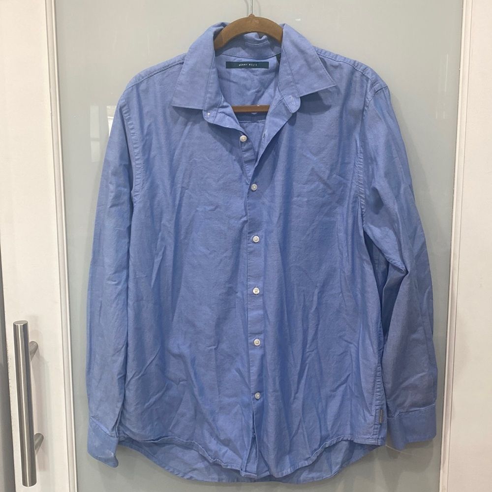Perry Ellis Men's Light Blue Button Down Long Sleeve Dress Shirt Sz L